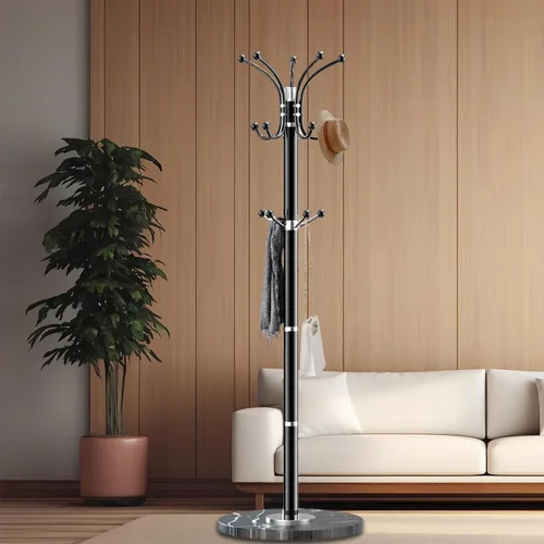 Miniatura 6 de Snaikor Perchero de Metal con Base de Mármol Natural, Perchero Moderno Independiente, Perchero Giratorio de 360° con 14 Ganchos, Perchero