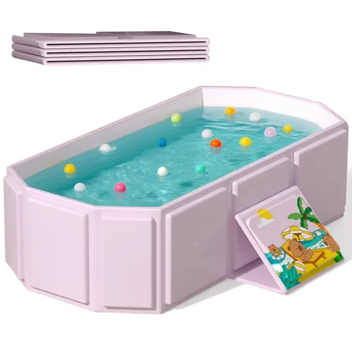 Bañera plegable portátil para bebé, 29.5 pulgadas de largo x 17.7 pulgadas de ancho x 9.8 pulgadas de alto, adecuada para 0-6 años, rosa/verde menta