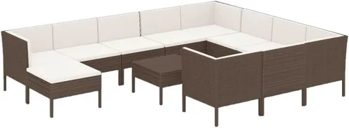 Miniatura 2 de Juego de mesa de comedor de jardín para patio trasero, resistente a todo tipo de clima, juego de muebles de exterior de 12 piezas con cojines, ratán