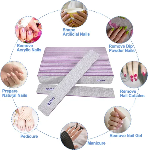 Miniatura 6 de Limas de uñas de grano 80/80 (paquete de 24), tableros de esmeril gruesos y pesados para uñas acrílicas y uñas de gel, lima de uñas de doble cara