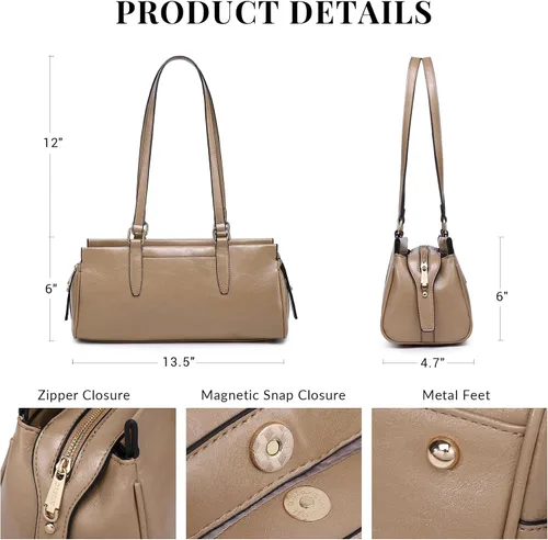 Miniatura 6 de Dasein Bolsos Hobo para mujer, de cuero vegano suave, con 3 compartimentos, múltiples bolsillos