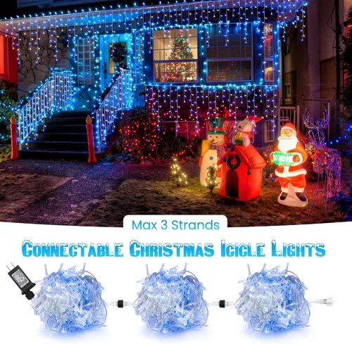 Miniatura 4 de Toodour Luces de Carámbano de Navidad Blancas y Azules, 29.5 pies, 360 Luces LED de Carámbano, 8 Modos, 60 Gotas, Luz LED de Navidad para Cortina
