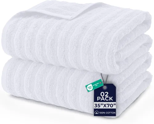 Miniatura 18 de DAN RIVER Paquete de 2 sábanas de baño de 35x70 pulgadas, sábanas de baño jumbo acanaladas para adultos, toallas grandes gruesas y absorbentes