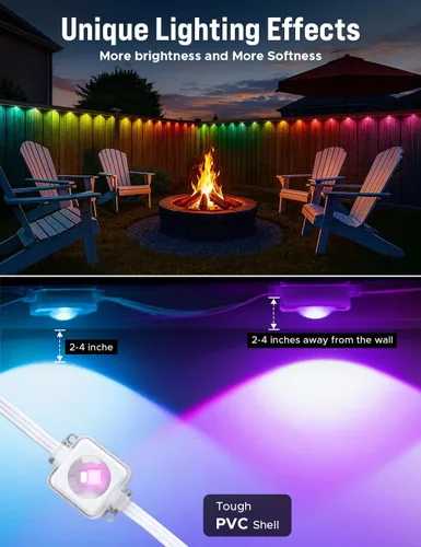 Miniatura 4 de EcoNour Luces permanentes RGB inteligentes para exteriores de 100 pies Sincronización de música, luces LED impermeables con conector de extensión