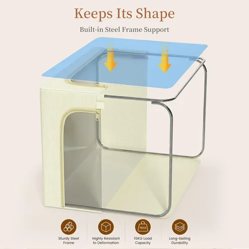 Miniatura 2 de GoMaihe Clothes Storage Bins with Metal Frame, 40L Sweater Storage Boxes for Above Shelf Closet, 4 Pack Stackable Clothing Storage Organizer with
