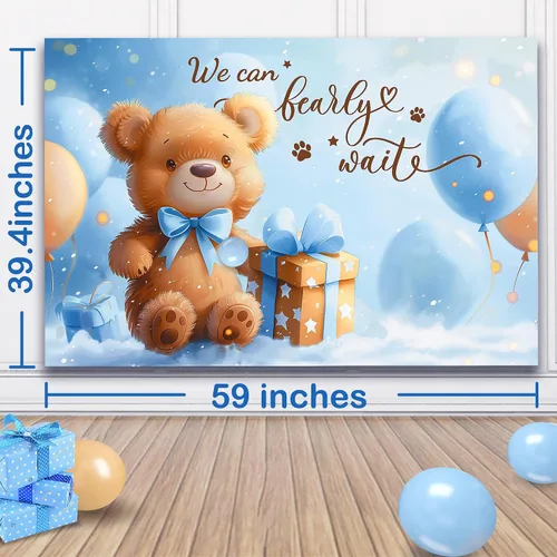 Miniatura 5 de Decoraciones de oso para baby shower, 80 globos, 4 bloques de grano de madera con letra, telón de fondo con texto en inglés "We can bearly wait