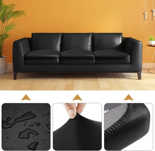 Miniatura 3 de YISUN - Funda de cojín de cuero PU para sofá, fundas de cojín elásticas impermeables para sofá, fundas de asiento de silla de RV de cuero sintético