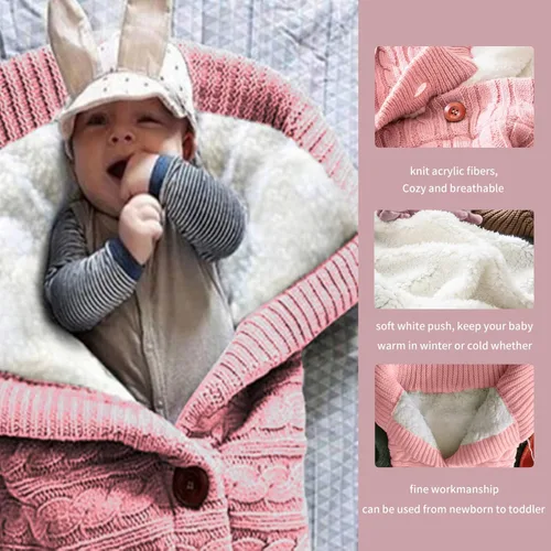 Miniatura 3 de insular Saco de dormir cálido para bebé tipo sobre de invierno para niños, saco de pie para cochecito, saco de dormir tejido para recién nacido