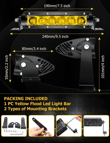 Miniatura 5 de Chelhead Barra de luz LED delgada, barra de luz de 7 pulgadas, haz de inundación, luz antiniebla amarilla, fila única, 30 W, 3600 lm, barra de faros