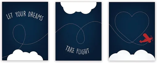 Decoración de guardería, impresión Let Your Dreams Take Flight de 05 x 07 pulgadas en azul, plano rojo, impresiones artísticas de pared, tipografía,