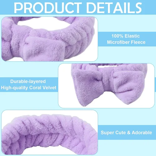 Miniatura 5 de Yinder Paquete de 40 diademas de spa con lazo de forro polar coral, diademas de maquillaje de vellón suave, diademas cosméticas para el cuidado