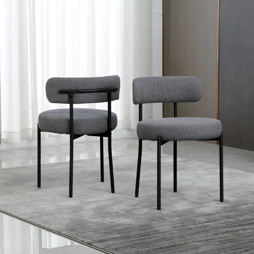 Miniatura 16 de DYHOME - Juego de 2 sillas de comedor de bouclé negro, sillas de cocina modernas de mediados de siglo con respaldo curvo y patas de metal, sillas