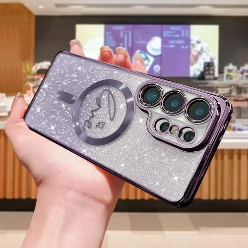 Miniatura 265 de ZONRW - Funda para Samsung Galaxy S22 Ultra magnética, para mujeres y niñas, cubierta trasera suave, lujosa, con corazón de amor, bling, degradado