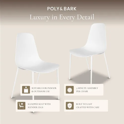 Miniatura 6 de POLY & BARK Isla Modern - Juego de 4 sillas de comedor de plástico modernas de mediados de siglo con patas de metal, sillas de cocina y comedor