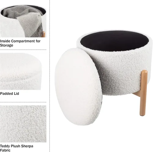 Miniatura 4 de Lavish Home - Puf otomano redondo de almacenamiento de sherpa con tapa extraíble, reposapiés de felpa y organizador oculto para espacios pequeños