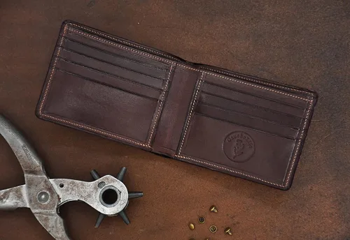 Miniatura 5 de GauchoLife Guarda Pampas Billetera Bi-Fold de Piel Azul-RojoChocolate