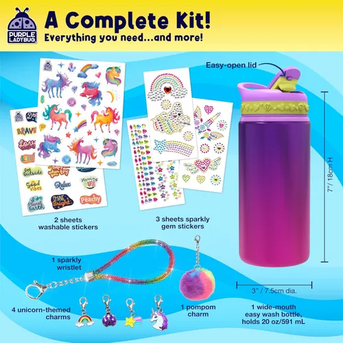 Miniatura 3 de PURPLE LADYBUG Decora tu propia botella de agua para niñas, regalo para niñas de 5, 6, 7, 8, 9, 10 años, regalo de cumpleaños, juguetes de Piedra