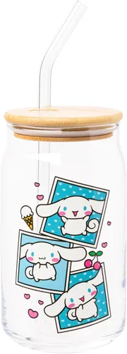Miniatura 23 de Silver Buffalo Sanrio - Vaso de vidrio rosa con tapa de bambú y sorbete de vidrio de Hello Kitty, 16 onzas Hello Kitty Agitando