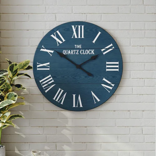 Miniatura 14 de ARTPOWER Reloj de pared grande de granja, reloj de pared Shiplap de 35.5 pulgadas con número romano, casi sin tictac, relojes de pared redondos