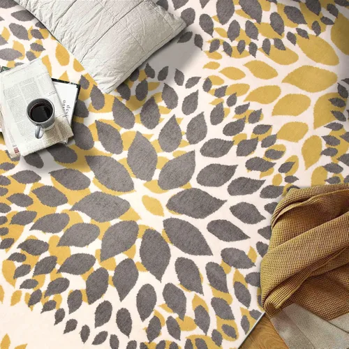 Miniatura 4 de Rugshop Alfombra con diseño moderno de círculos florales amarillos – Elegante, sin desprendimiento, de 2 x 3 pies, para sala de estar, dormitorio