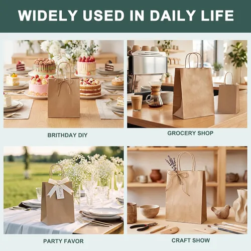 Miniatura 6 de METRONIC Bolsas de papel marrón de 10 x 5 x 13 pulgadas, 50 unidades, bolsas de regalo de papel kraft de tamaño mediano con asas, bolsa de papel