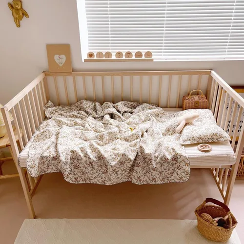 Miniatura 5 de BuLuTu Manta de 4 capas para niños pequeños, 100% algodón muselina, mantas de cama para niños, niñas, niños, con bonito patrón de flores de hibisco