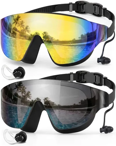 Miniatura 7 de Zoomsnail Swim Goggles 2 Pack, Rimless Wide View Swimming Goggles for Adult, Anti-Fog UV Leaking Pool Goggles for Men Women Azul y rosa