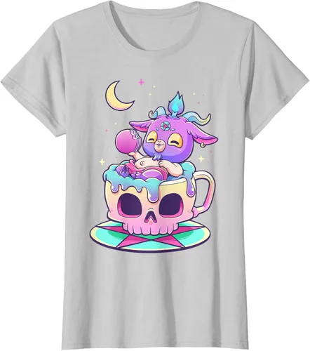 Miniatura 19 de Kawaii Pastel Goth Cute espeluznante Pentáculo Baphomet - Camiseta de cabra, Negro