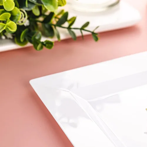Miniatura 5 de Paquete de 100 platos cuadrados de postre de plástico blanco, platos desechables de 6.5 pulgadas, platos resistentes para fiestas, bodas, Navidad