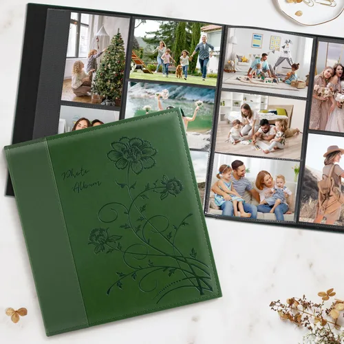 Miniatura 4 de Artmag Álbum de fotos de 4 x 6 pulgadas, 1000 fotos, gran capacidad, cubierta de cuero para bodas, álbumes de fotos con capacidad para fotos Verde