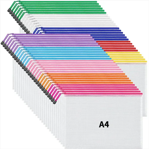 Miniatura 11 de JARLINK Paquete de 36 unidades tamaño carta A4 10 colores con cremallera de malla para documentos, bolsas de malla para juegos de mesa