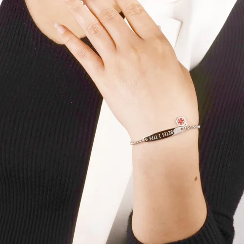 Miniatura 53 de LinnaLove - Pulsera de identificación de alerta médica con cadena Rolo simple pregrabada para mujer