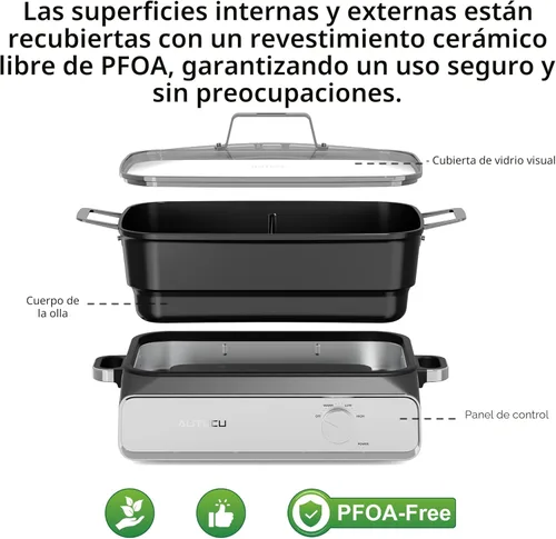 Miniatura 9 de Olla de cocción lenta de 10 cuartos (2 x 5 cuartos de galón) revestimiento de cerámica sin PFOA Temperatura ajustable apta para horno a 450 °F