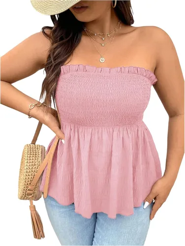 SOLY HUX Camiseta de tubo peplum para mujer, talla grande, sin tirantes, holgada, linda, para vacaciones