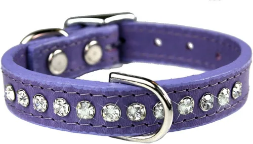 Miniatura 99 de Collar de perro de cuero y cristales de OmniPet Signature, cuero de grano de violeta africana de avestruz, se ajusta a un tamaño de cuello de 6"-8