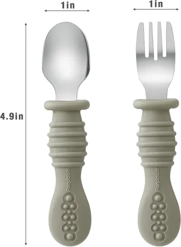 Miniatura 4 de PandaEar Juego de 6 utensilios de tenedor y cuchara para niños pequeños, cubiertos de silicona de acero inoxidable para bebés y niños, sin BPA