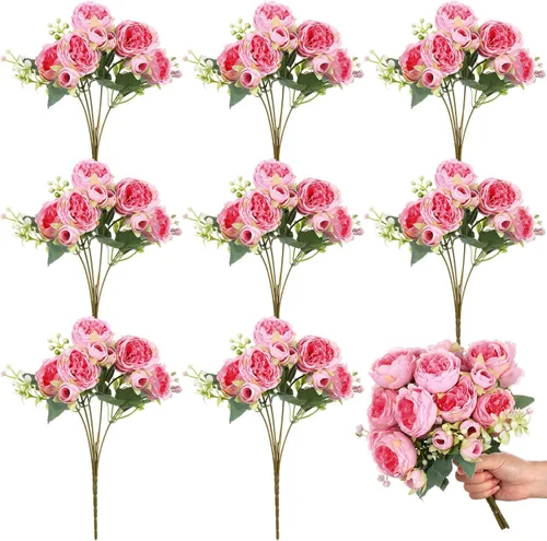 Crowye 8 paquetes de peonías artificiales realistas con tallos, ramo de peonías para centros de mesa, decoración de boda, arreglo floral de novia