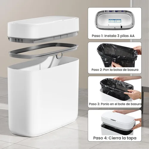 Miniatura 6 de JUDRDO Bote de basura pequeño para baño, 3.5 galones, automático, sin contacto, con tapa, sensor de movimiento, delgado, impermeable, cesta