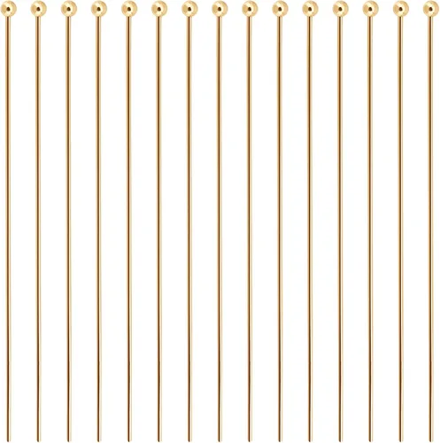 Miniatura 16 de BENECREAT 100 pines de bola chapados en oro real de 18 quilates, calibre 22, para hacer joyas de bricolaje, 1.4 pulgadas de largo