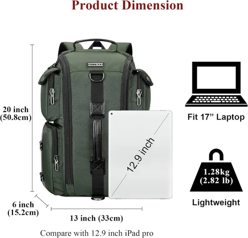 Miniatura 5 de WITZMAN Mochila de viaje para hombre, mochila de mano de gran capacidad, mochila para portátil de 17 pulgadas (6695 verde militar)