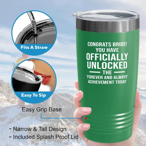 Miniatura 4 de Bride Tumbler 20oz Green -Officially Unlocked - Bride To Be Gifts Bridal Shower Wedding New Bride Mr Mrs Bachelorette Party Fiancee Newly Engaged