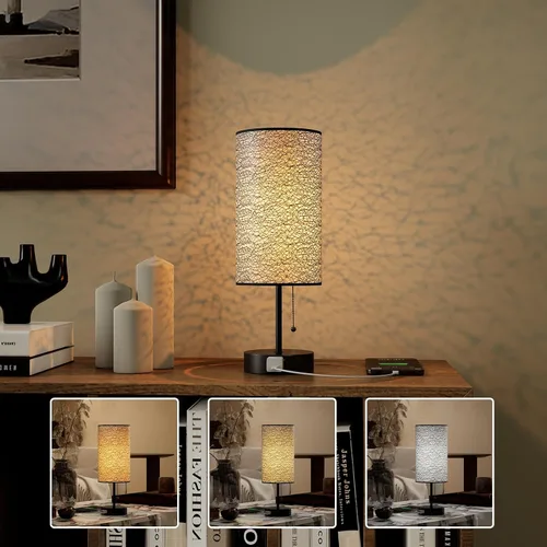 Lámpara de mesa YIDPU para dormitorio, lámpara de mesita de noche para cabecera con tomas de corriente AC, lámpara de escritorio LED ajustable de 3