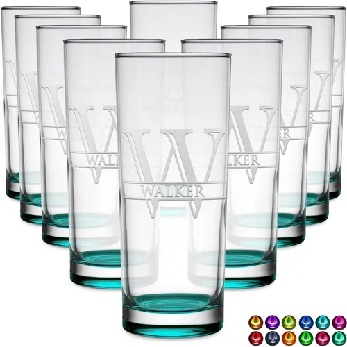 Miniatura 74 de Highball personalizado de 10.5 onzas con fondo negro, vaso Collins alto personalizado, cóctel de bebida mixta recta, inicial con nombre de regalo