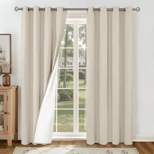 Miniatura 52 de YoungsTex - Cortinas de lino beige 100% opacas para dormitorio de 63 pulgadas de largo, cortinas cortas con aislamiento térmico y ojales