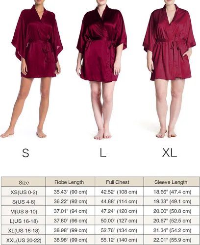Miniatura 6 de SIORO - Albornoz de satén para mujer, sedoso kimono, para novia, damas de honor, boda, fiesta, salón, corto, XS-XXL