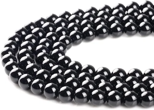 Miniatura 4 de Cuentas sueltas de ágata natural negra de 0.315 in Cuentas redondas de piedra para hacer pulseras joyería aprox. 48/pcs