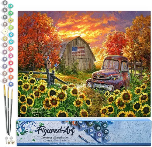 Miniatura 35 de Figured'Art - Juego de pintura por números, lienzo enrollado sin marco, para manualidades, para adultos, 16 x 20 pulgadas, jarrón de peonías