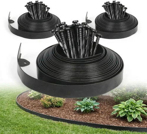 Miniatura 9 de Gardzen Kit de Bordes para Paisajismo de 1.5" x 20', Borde de Jardín y Césped Sin Excavación con 24 Piezas de Estacas, Borde Flexible para Cama