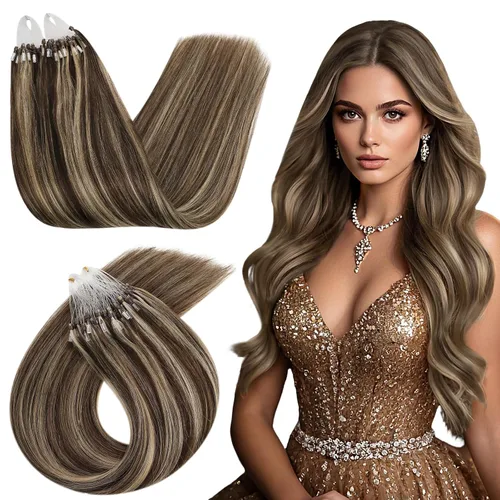 Miniatura 34 de Ugeat - Extensiones de cabello humano con microanillo, 14 pulgadas, extensiones de cabello Remy con microcuentas de 1 gm/hebra, 50 gms, extensiones