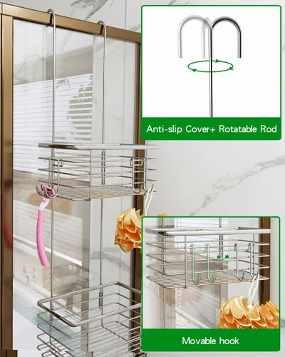 Miniatura 6 de Organizador de baño colgante pequeño de 3 niveles, organizador colgante, soporte para champú de acero inoxidable, organizador de ducha sobre